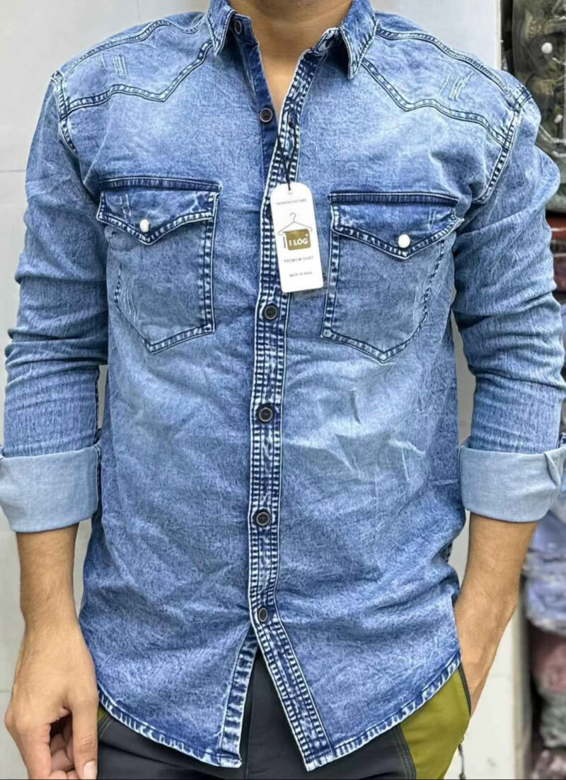 Men’s Casual Long Sleeve Jean Shirts - Image 2