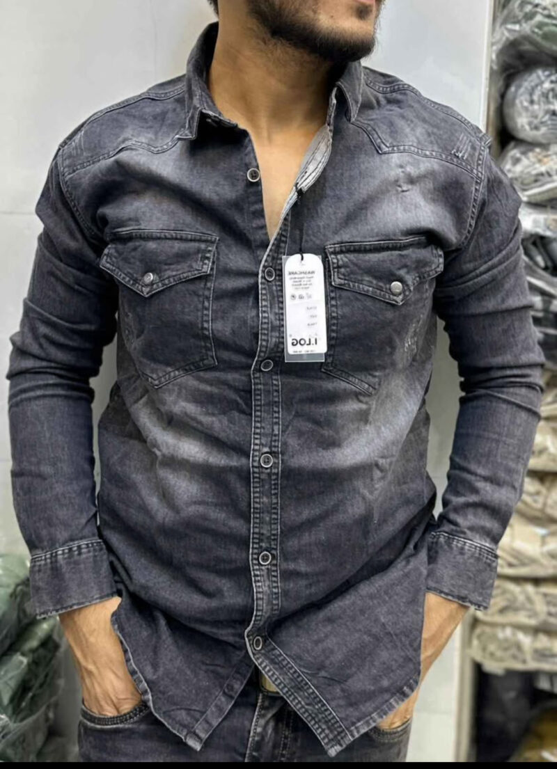 Men’s Casual Long Sleeve Jean Shirts - Image 3