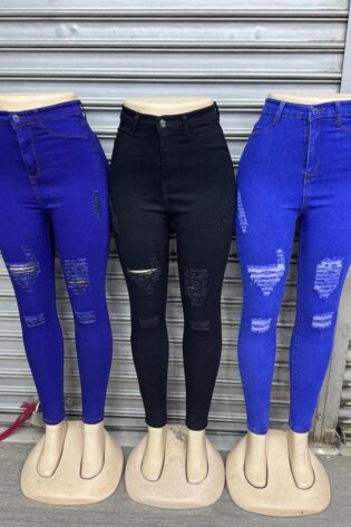 Ladies High Waist Stretch Jeans Ladies Damaged Ripped Denim Jeans Pencil Pants Custom Women Skinny Stacked Jeans