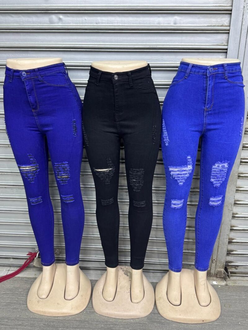Ladies High Waist Stretch Jeans Ladies Damaged Ripped Denim Jeans Pencil Pants Custom Women Skinny Stacked Jeans