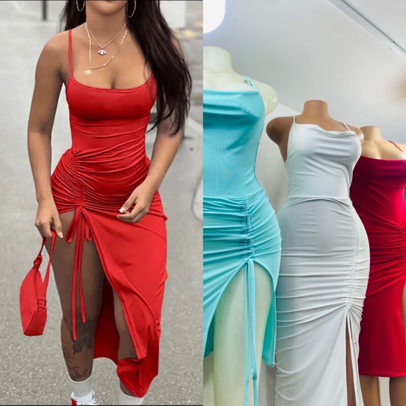 Ladies High Slit Off Shoulder Sleeveless Party Club Birthday Sling Dress - Image 4