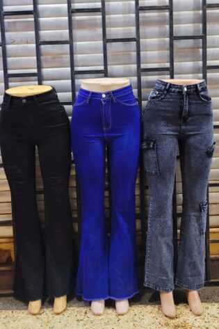 Ladies Designer Flared And Bell-Bottom Plus Size Elegant High-Waist Stretchy Flare Jean Pants/ Trousers