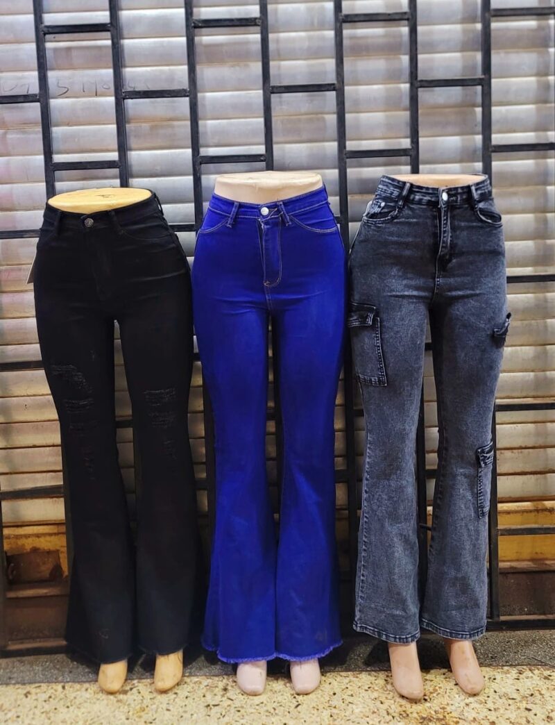 Ladies Designer Flared And Bell-Bottom Plus Size Elegant High-Waist Stretchy Flare Jean Pants/ Trousers