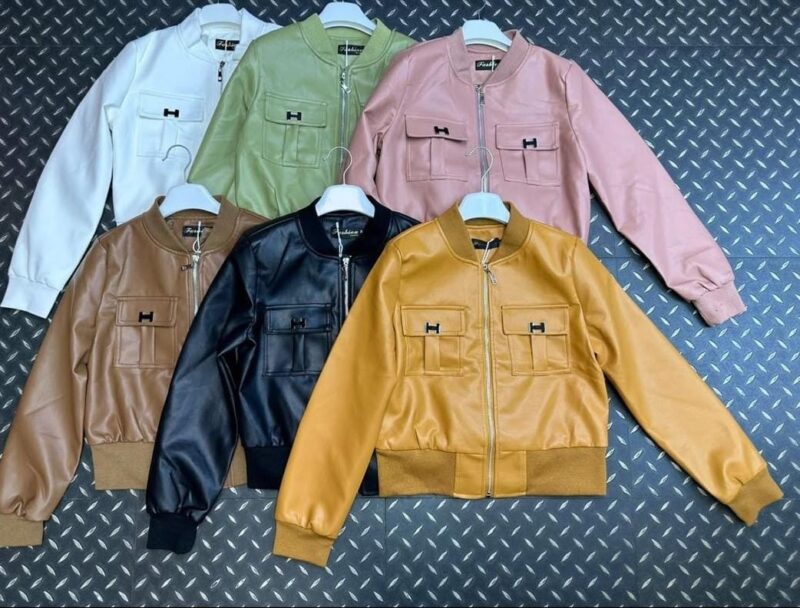 Ladies Trendy PU Zip-UP Long Sleeves & Multiple Pockets Leather Jackets