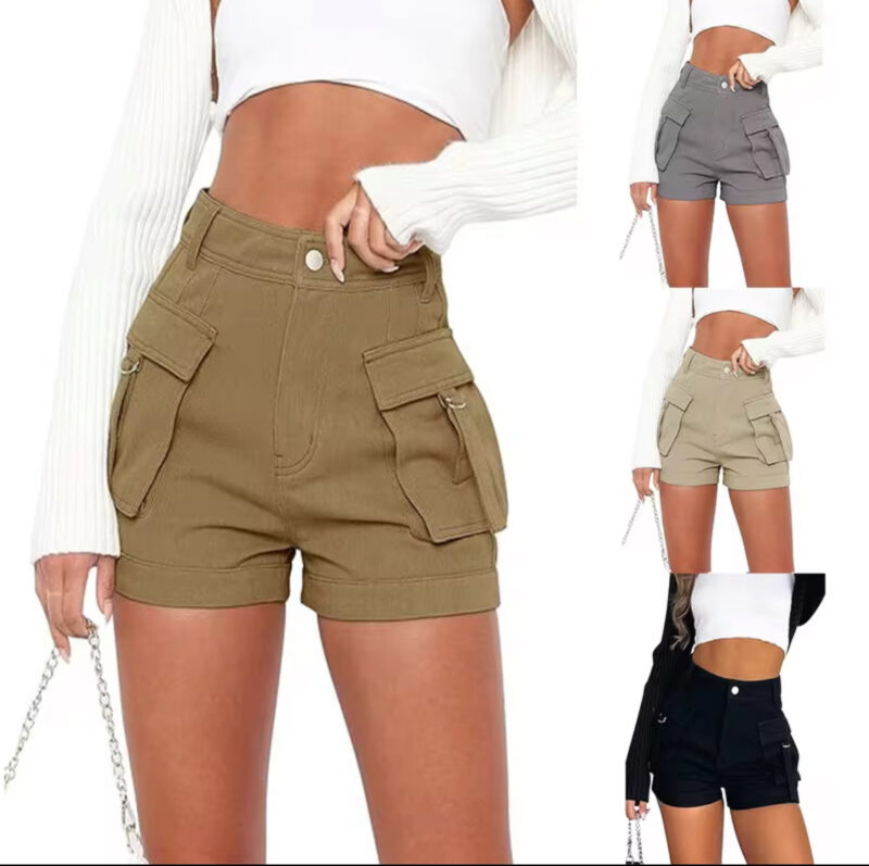 Women’s Pockets Cargo Shorts High Waist Street Wear Cargo Sweat Shorts Casual Short Pants For Ladies - Image 5