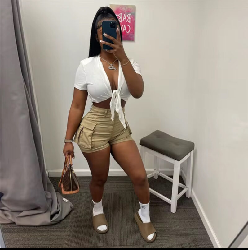 Women’s Pockets Cargo Shorts High Waist Street Wear Cargo Sweat Shorts Casual Short Pants For Ladies - Image 6