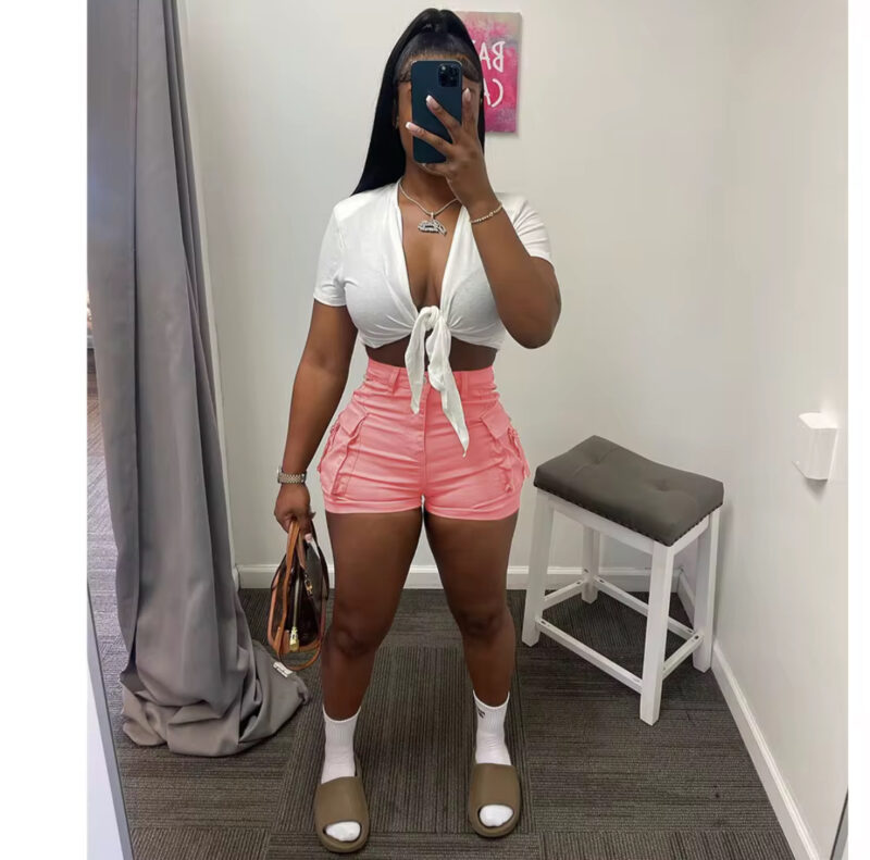 Women’s Pockets Cargo Shorts High Waist Street Wear Cargo Sweat Shorts Casual Short Pants For Ladies - Image 8