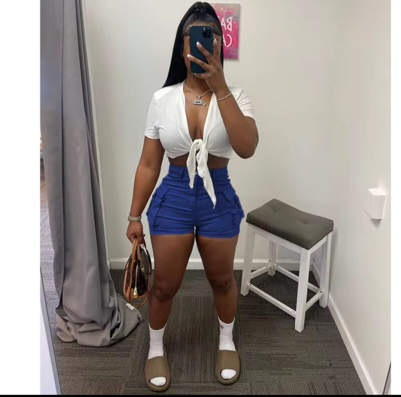 Women’s Pockets Cargo Shorts High Waist Street Wear Cargo Sweat Shorts Casual Short Pants For Ladies - Image 7