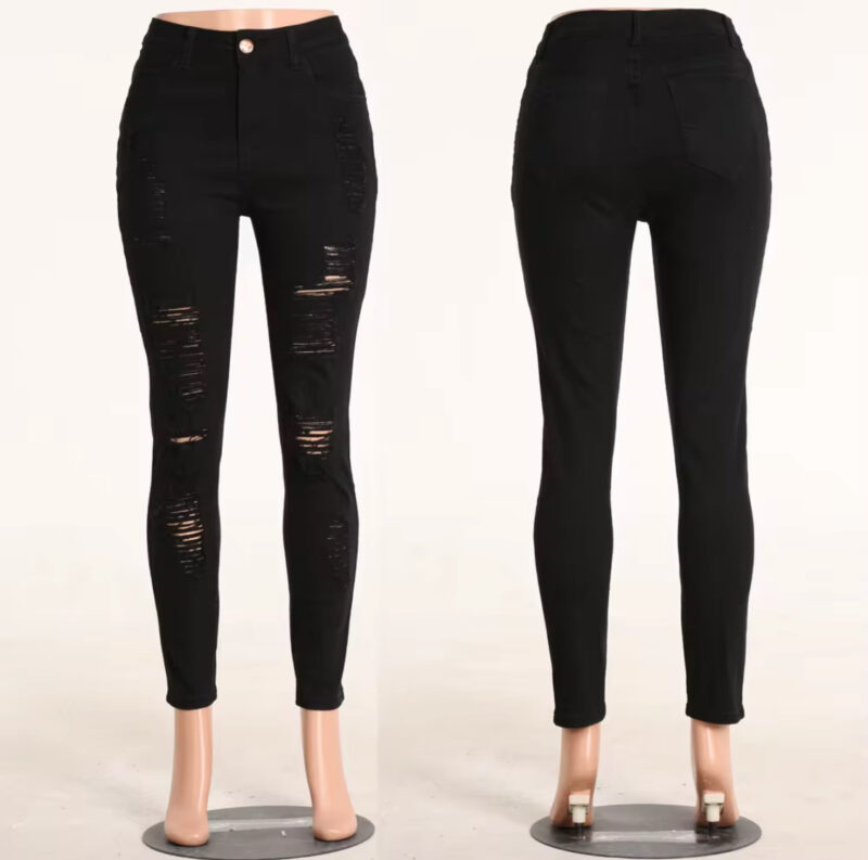 Ladies High Waist Stretch Jeans Ladies Damaged Ripped Denim Jeans Pencil Pants Custom Women Skinny Stacked Jeans - Image 2