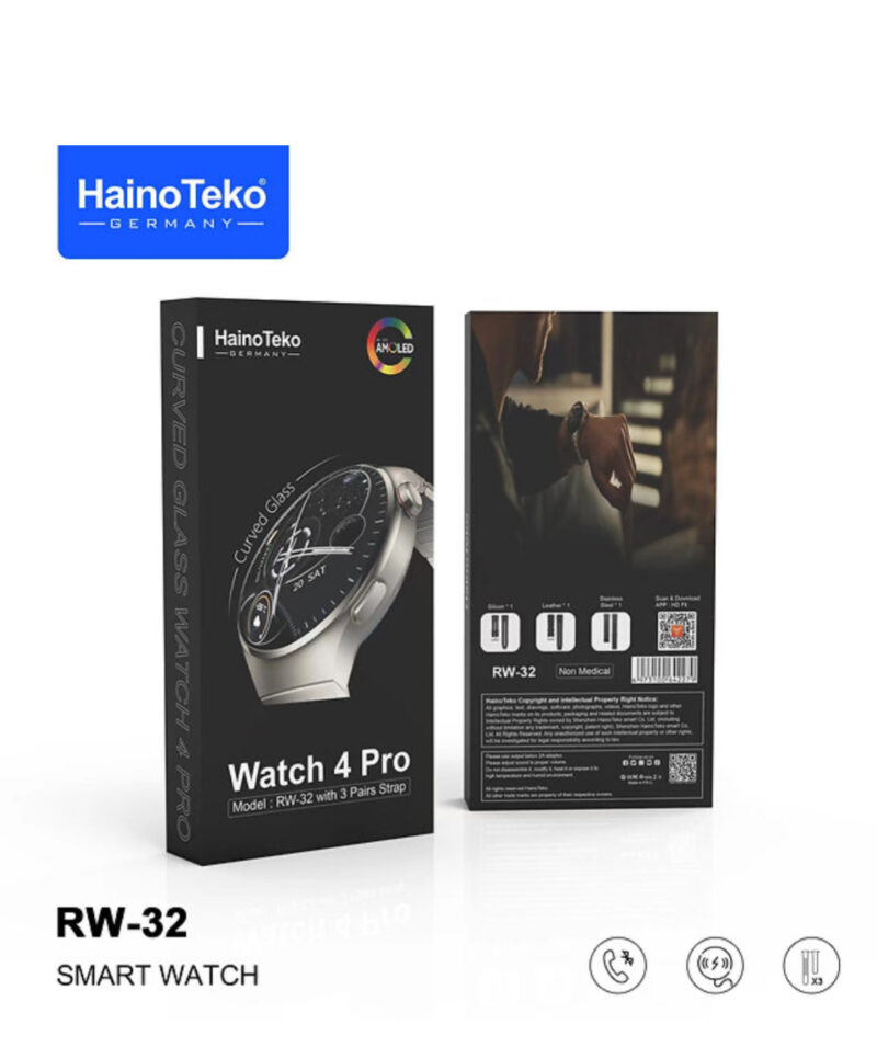 Haino Teko Germany Watch 4 Pro Model: RW-32 With 3 Pairs Strap, AMOLED Curved Glass Display! - Image 2
