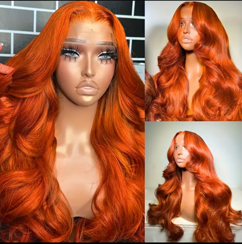 350 Ginger Orange Human Hair Wig 20-Inch Body Wave Pre Plucked With Baby Hair Lace Front Wigs 13x4 Ear To Ear Lace Body Wave Lace Wigs 180% Density Ginger Orange Free Part Lace Frontal Wigs For Women - Image 2