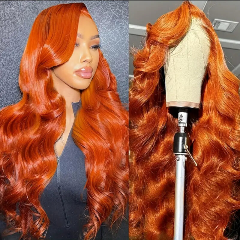 350 Ginger Orange Human Hair Wig 20-Inch Body Wave Pre Plucked With Baby Hair Lace Front Wigs 13x4 Ear To Ear Lace Body Wave Lace Wigs 180% Density Ginger Orange Free Part Lace Frontal Wigs For Women