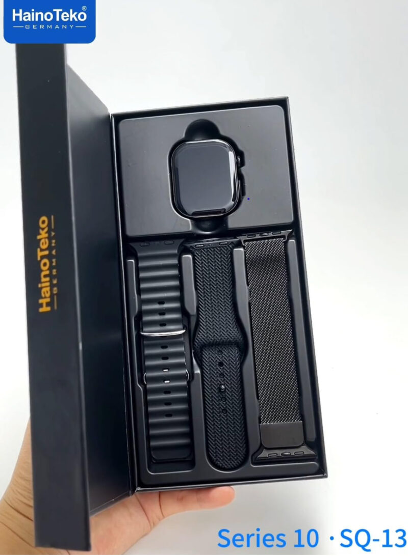 Haino Teko Germany Series 10 SQ-13 Jet Black Smart Watch With Large Screen AMOLED Display AI Voice Assistant 3 Pairs Straps And Charging Cable Designed For Ladies And Gents - Image 4