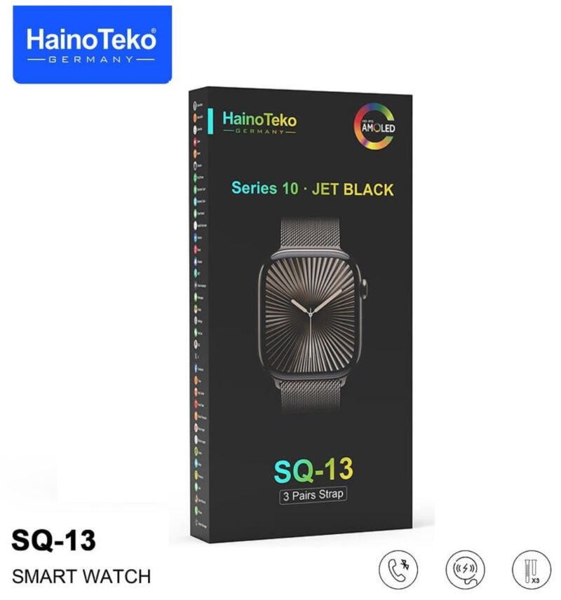 Haino Teko Germany Series 10 SQ-13 Jet Black Smart Watch With Large Screen AMOLED Display AI Voice Assistant 3 Pairs Straps And Charging Cable Designed For Ladies And Gents - Image 6
