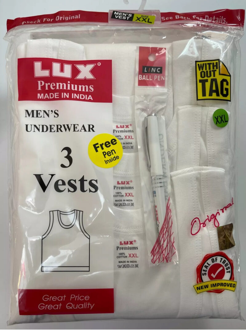 Lux Premium Men’s Best 100% Cotton Underwear White Pack Of 3 , Free Pen Included