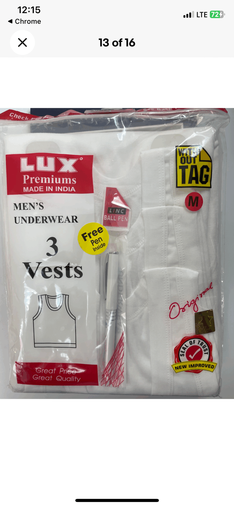 Lux Premium Men’s Best 100% Cotton Underwear White Pack Of 3 , Free Pen Included - Image 4