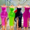 Ladies High Slit Off Shoulder Sleeveless Party Club Birthday Sling Dress