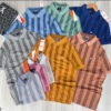 Men’s Summer Casual Anti-Wrinkle Polo T-Shirts Short Sleeved Striped Knitted T-Shirts