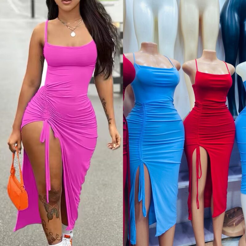 Ladies High Slit Off Shoulder Sleeveless Party Club Birthday Sling Dress - Image 3