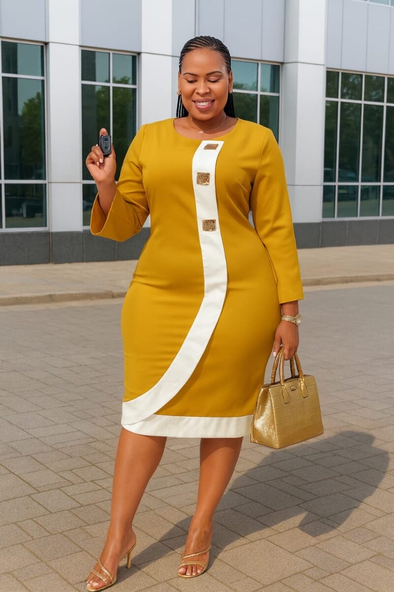 Plus Size , Women’s Elegant Office To Party Dress-U-Neck Waist Accent, Non -Stretch Formal & Casual Outfit - Image 3