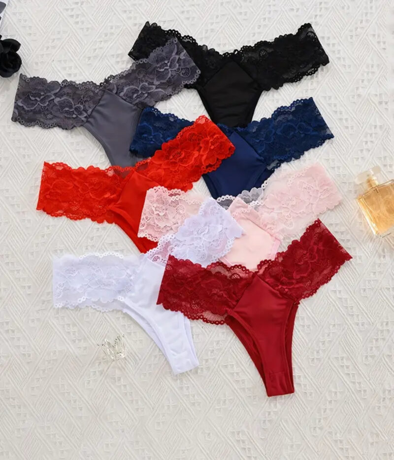 7pcs Women'S Seamless G-String Panties - Sexy Low-Rise Hollow-Out Lace Underwear, Solid Color, Comfortable & Stylish for Casual Attire, Sexy Panties, Comfortable Lingerie, Feminine Touch Underwear, Durable Lingerie - Image 2