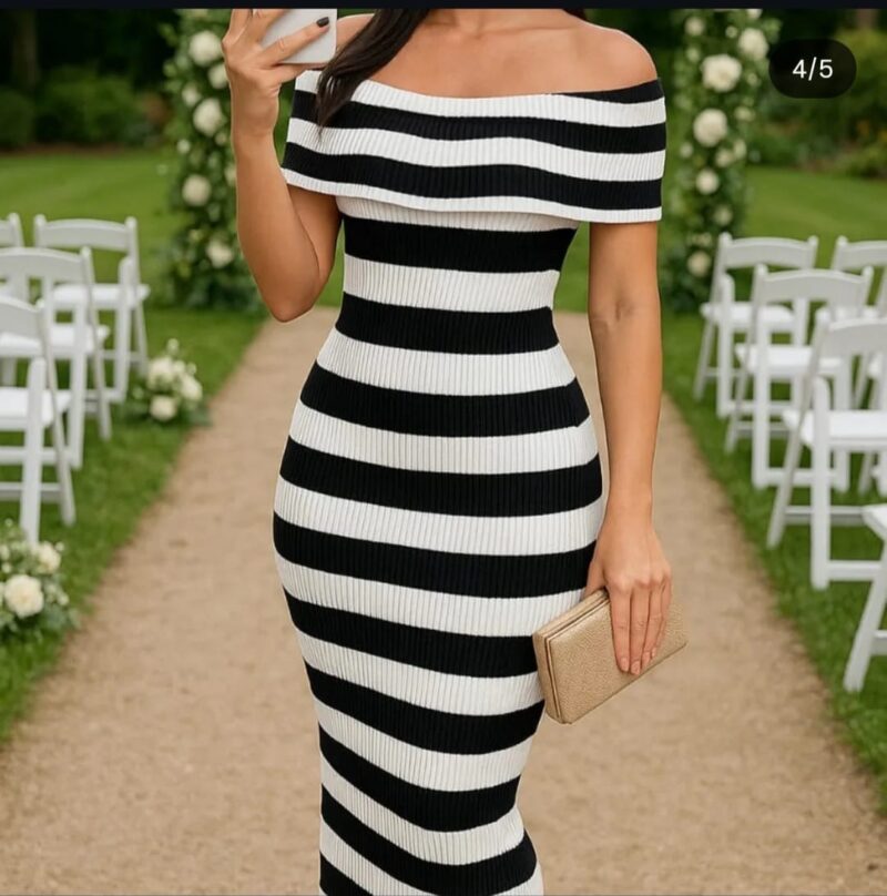 Women's Elegant Off-Shoulder party & Formal Dress - A-Line party gown, Flattering Fit for Evening Events, Prom, Wedding - Easy Care Elegant Evening Gown, Prom Night Attire, Ripple Hem Design, Highquality Material, Stylish Gown, Bridal Party - Image 4