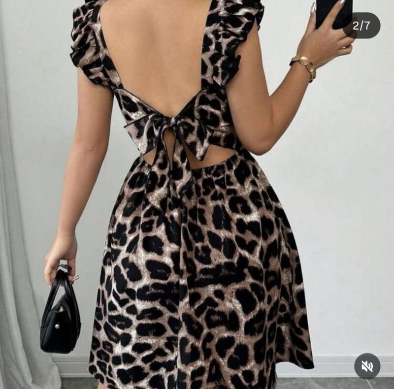 Leopard Print Backless Bodycon Cami Dress - Sexy Sleeveless Spaghetti Strap Dress - Polyester - For Spring & Summer - For Women - Perfect for Parties & Night Out - Image 4