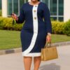 Plus Size , Women’s Elegant Office To Party Dress-U-Neck Waist Accent, Non -Stretch Formal & Casual Outfit